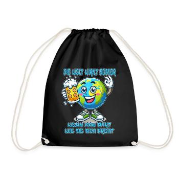 The World Seems Better Funny Beer Comic Motif - Drawstring Bag - black - Front