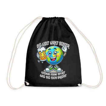 The world seems better funny beer comic motif - Drawstring Bag - black - Front