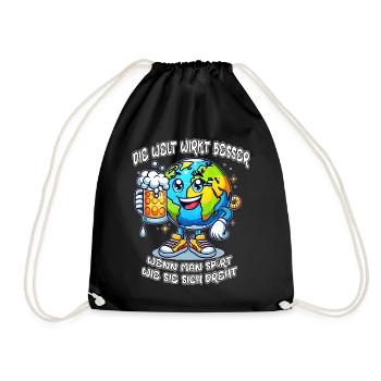 The World Seems Better Funny Beer Comic Motif - Drawstring Bag - black - Front