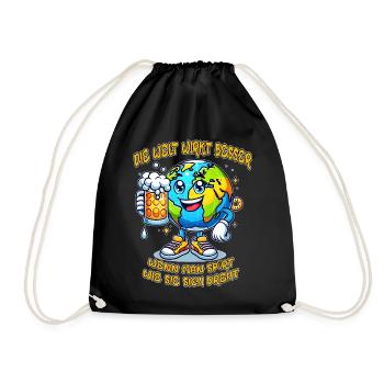 The World Seems Better Funny Beer Comic Motif - Drawstring Bag - black - Front