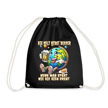 The World Seems Better Funny Beer Comic Motif - Drawstring Bag - black - Front