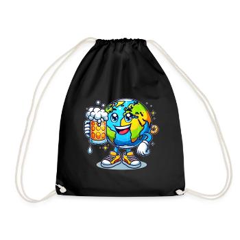 Globe with beer comic style funny motif - Drawstring Bag - black - Front