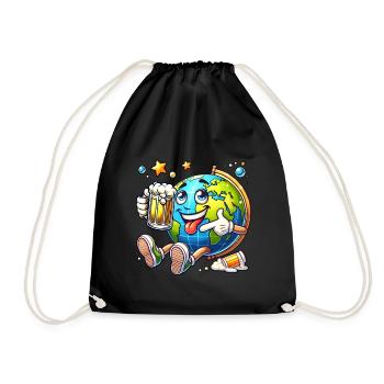 Globe with beer comic style funny motif - Drawstring Bag - black - Front