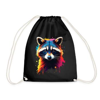 Raccoon Motif Animal Lover Art Artwork - Drawstring Bag - black - Front