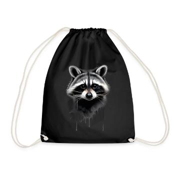 Raccoon Motif Animal Lover Art Artwork - Drawstring Bag - black - Front
