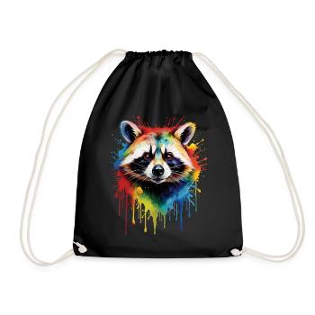 Raccoon Motif Animal Lover Art Artwork - Drawstring Bag - black - Front