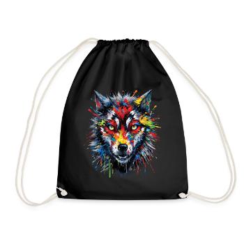 Wolf Liebhaber Wildtier Kunst Wolf Bunt Tier - Turnbeutel - Schwarz - Vorne