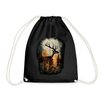 Deer Skeleton Forest Gothic Fantasy Surreal Tree - Drawstring Bag - black - Front