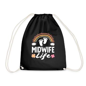 Midwife Life Rainbow Feet - Drawstring Bag - black - Front