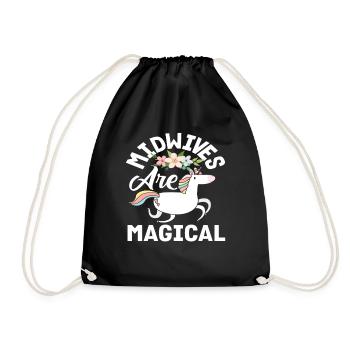 Midwives Are Magical Unicorn Flowers - Drawstring Bag - black - Front