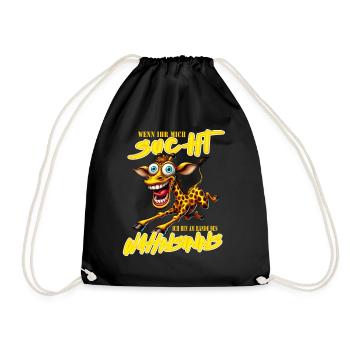 Crazy Giraffe on the Edge of Madness Comic Style - Drawstring Bag - black - Front