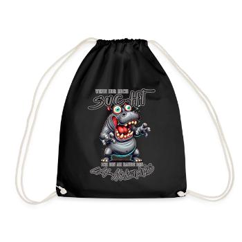 Hippopotame fou au bord de la folie style bande dessinée - Sac de sport léger - noir - Devant