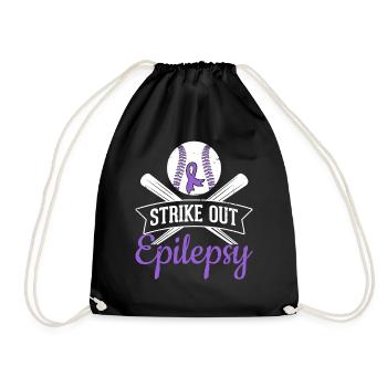 Strike Out Epilepsie Lila Band Lustiger Baseball - Turnbeutel - Schwarz - Vorne