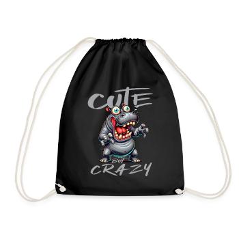 Cute but Crazy Hippo Comic Style Funny Motif - Drawstring Bag - black - Front