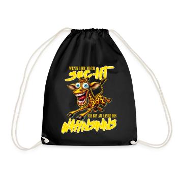 Crazy Giraffe on the Edge of Madness Comic Style - Drawstring Bag - black - Front