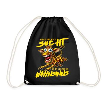 Crazy Giraffe on the Edge of Madness Comic Style - Drawstring Bag - black - Front