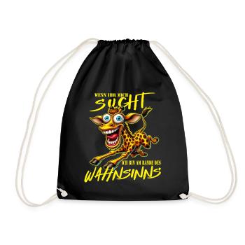 Crazy Giraffe on the Edge of Madness Comic Style - Drawstring Bag - black - Front