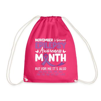 Epilepsy Awareness Purple Ribbon Nervous System - Drawstring Bag - fuchsia - Front