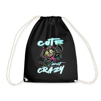 Cute but Crazy Katze Comic Stil lustiges Motiv - Turnbeutel - Schwarz - Vorne