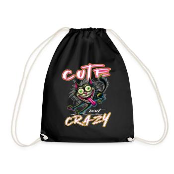 Cute but Crazy Katze Comic Stil lustiges Motiv - Turnbeutel - Schwarz - Vorne