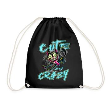 Cute but Crazy Katze Comic Stil lustiges Motiv - Turnbeutel - Schwarz - Vorne