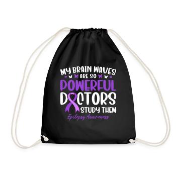 My Brain Waves Are So Powerful Purple Ribbon - Drawstring Bag - black - Front