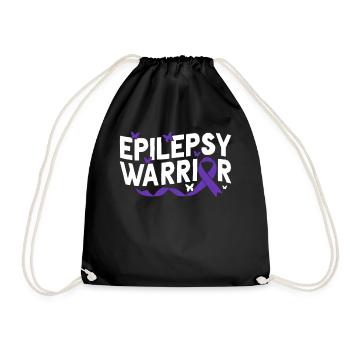 Epilepsy Warrior Nervous System Purple Ribbon - Drawstring Bag - black - Front