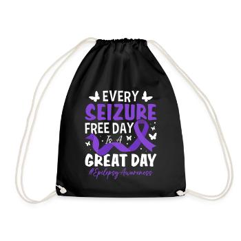 Every Seizure Free Day Purple Ribbon Epilepsy - Drawstring Bag - black - Front
