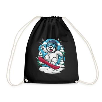 Snowboarding polar bear in the winter forest - Drawstring Bag - black - Front
