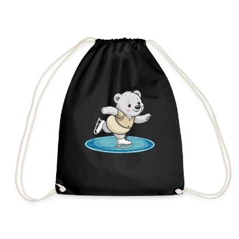 -skating bear on surface - Drawstring Bag - black - Front