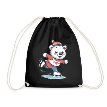Cute polar bear skating - Drawstring Bag - black - Front