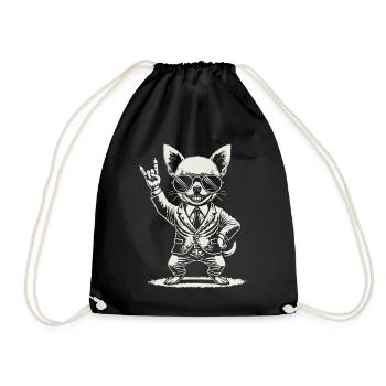 Rock Music Funny Heavy Metal Chihuahua Concert - Drawstring Bag - black - Front