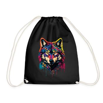 Wolf Liebhaber Wildtier Kunst Wolf Bunt Tier - Turnbeutel - Schwarz - Vorne