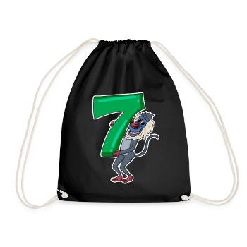 7th Birthday Motif Monkey - Seven Years Old - Drawstring Bag - black - Front