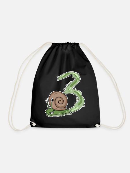 Drei 3 - Nummer 3 - Zahl 3 Geburtstag Schnecke - Turnbeutel - Schwarz