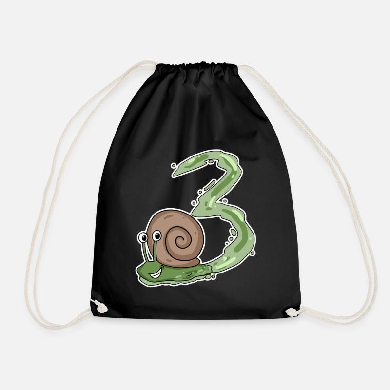 Drei 3 - Nummer 3 - Zahl 3 Geburtstag Schnecke - Turnbeutel - Schwarz