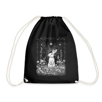 Boho Hase Frühling Hasenmotiv Bohemian Cottagecore - Turnbeutel - Schwarz - Vorne