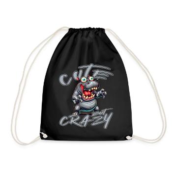 Cute but Crazy Hippo Comic Style Funny Motif - Drawstring Bag - black - Front