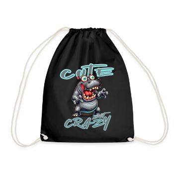 Cute but Crazy Rhino Comic Style Funny Motif - Drawstring Bag - black - Front