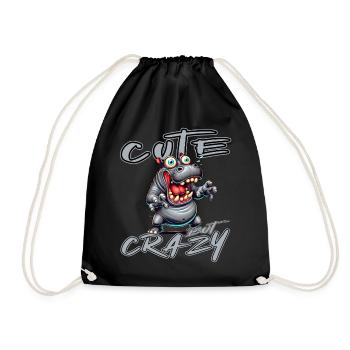 Cute but Crazy Hippo Comic Style Funny Motif - Drawstring Bag - black - Front