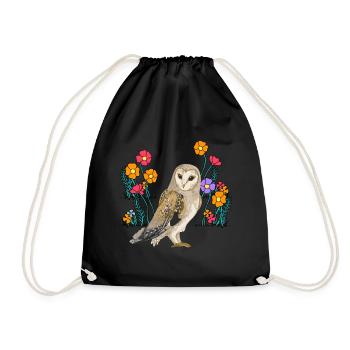 Owl Owls Child Children Flower Flowers - Drawstring Bag - black - Front