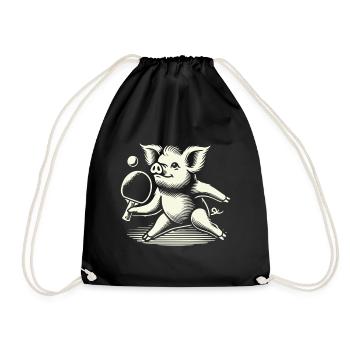 Funny cute pig playing table tennis - Drawstring Bag - black - Front