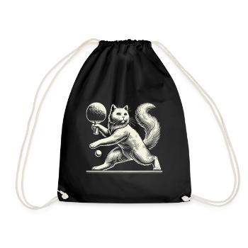 Cute cat playing table tennis with charm - Drawstring Bag - black - Front