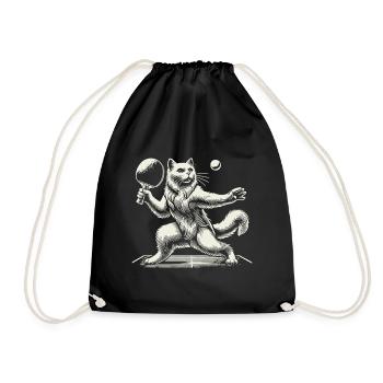 Cute cat playing table tennis - Drawstring Bag - black - Front