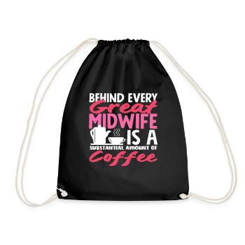 Behind every great midwife is a lot of coffee - Drawstring Bag - black - Front