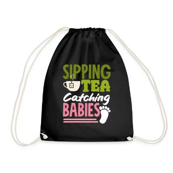 Hebamme Sipping Tea Catching Babies - Turnbeutel - Schwarz - Vorne