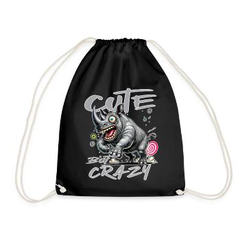 Cute but Crazy Rhino Comic Style Funny Motif - Drawstring Bag - black - Front