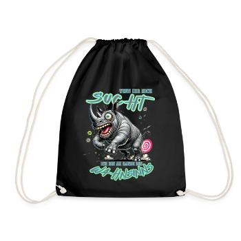 Crazy Rhino on the Edge of Madness Comic Style - Drawstring Bag - black - Front