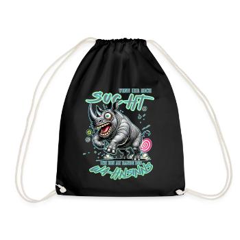 Crazy Rhino on the Edge of Madness Comic Style - Drawstring Bag - black - Front