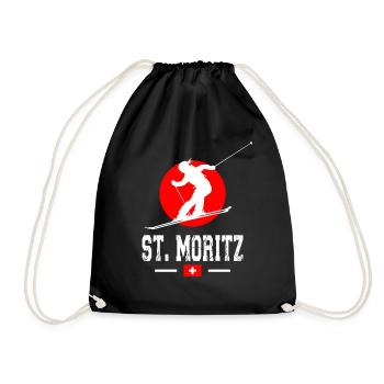 St. Moritz Ski Resort Swiss Alps Souvenir - Drawstring Bag - black - Front